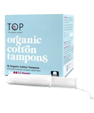 TOP Organic Regular Tampons - 100% Pure Cotton, Unscented, Chemical-Free, Plant-Based Applicator - 16 Count (Pack of 1) - Buy Online on GoSupps.com
