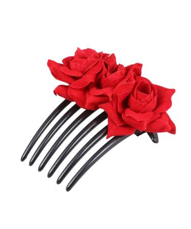 Didiseaon 1pc Red Rose Hair Comb Pearl Hair Pin Red Rose Flower Hair Comb The Rose for Women Floral Comb Hair Combs for Women Barrettes for Women Bride Wedding Headgear