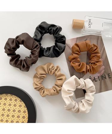 Big Leather Scrunchies for Thick Hair - 5Pcs Set | Soft Hair Ties for Women & Girls | Elastic Ponytail Holder Accessories - Perfect Christmas & Birthday Gifts - Buy Online on GoSupps.com