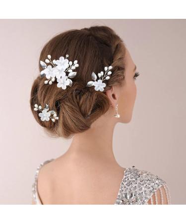 Boyrot 5 Pcs Wedding Hairpins - Bridal Pearl Hair Jewelry with Flowers & Leaves - U-Shaped Hair Clips for Women & Girls - Silver Bridal Accessories in 5 Styles - Buy Online on GoSupps.com