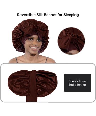 Bonnet Queen Satin Silk Sleeping Cap - Adjustable Night Hair Care for Curly & Long Hair - Breathable Protective Hood in Chocolate - Buy Online on GoSupps.com