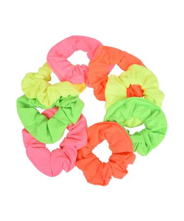 Set of 8 Neon Color Solid Scrunchies Hair Scrunchy (Pink Yellow Green Orange) - Buy Online on GoSupps.com