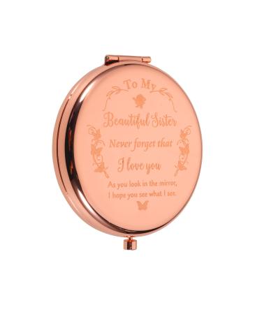 Compact Mirror for Sister Birthday Gifts from Sister Brother for Women Big Sister Her Teen Girls Female Unique Gifts Pocket Mirror Birthday Graduation Valentines Christmas Stocking Stuffers Rose Gold