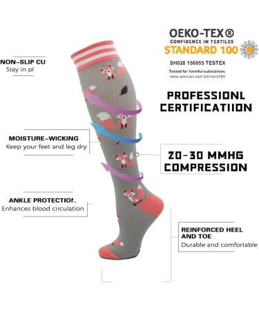 Fenglaoda Compression Stockings for Women - 15-25 mmHg Knee High Support Socks | Cute & Colorful 3 Pairs for Sports - Sizes L-XL - Buy Online on GoSupps.com
