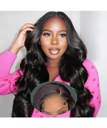 Wear and Go Glueless Wig for Beginners No Glue 13x4 Body Wave Lace Front Wigs Human Hair Pre Plucked with Baby Hair 180 Density Brazilian Glueless HD Lace Wigs for Black Women 24 Inch