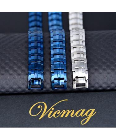 Vicmag Men Titanium Steel Magnetic Bracelet - Double Row 3500 Gauss Wristband with Adjustment Tool - Silver 4 Elements - Jewelry Gift Box - Buy Online on GoSupps.com
