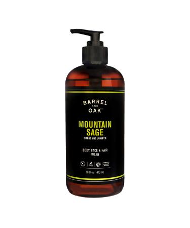 Barrel and Oak - All-In-One Body Wash, Men's Body Wash, Men's Soap for Hair, Face, & Body, Refreshing & Balanced Cleanser, Essential Oil-Based Scent, Cedar & Patchouli, Vegan (Mountain Sage, 16 oz)
