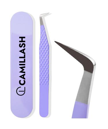 Fiber Tip Lash Tweezers For Eyelash Extension Tweezers Professional Artist Tech Work Kit Tools Best Volume Eyelash Lashes Extensions Purple Tweezers Precision Supplies(90 Degree Volume)