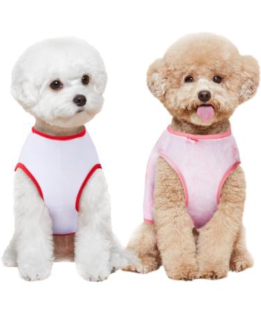 2 Piece Small Dog Shirts - Soft & Breathable Puppy Vests in Pink & White - Ideal Costumes for Small Breeds - Buy Online on GoSupps.com