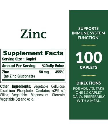 Nature's Bounty Zinc 50 mg Caplets - 100 Count (Pack of 2) | Unflavored - Immune Support Supplement - Buy Online on GoSupps.com