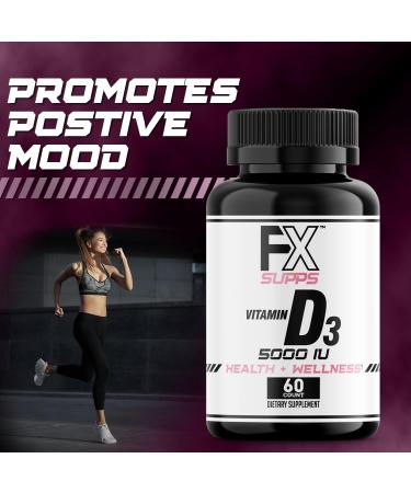 FXSUPPS Vitamin D3 5000 IU (1 Pack 60 Easy to Swallow Softgels) | Health and Wellness Dietary Supplement for Men & Women | Cholecalciferol Best for Bone Heart Health Immune System Lung Function 1 Count (Pack of 1) - Buy Online on GoSupps.com