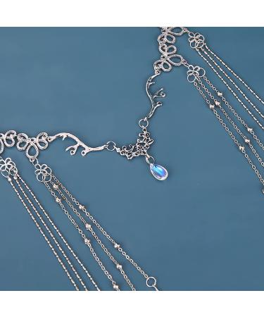 Chinese Retro Tassel Headpiece for Women - Rhinestone Festival Hairpin with Crystal Water Drop Tassels and Face Curtain Eyebrow Pendant in Silver - Buy Online on GoSupps.com