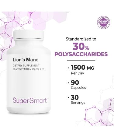 Supersmart - Lion's Mane 1500mg per Day (High Strength) - 30% Polysaccharides - Lion's Mane Extract 8:1 - Hericium Erinaceus Mushroom Supplement | Non-GMO & Gluten Free - 90 Vegetarian Capsules - Buy Online on GoSupps.com