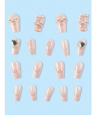 24pcs Bow Heart Pink Coffin Fake Nail Love Heart 3D Press on Nails Love Heart Nails Luxurious Nails Acrylic Nails Fake Nails For Women Girls - Buy Online on GoSupps.com
