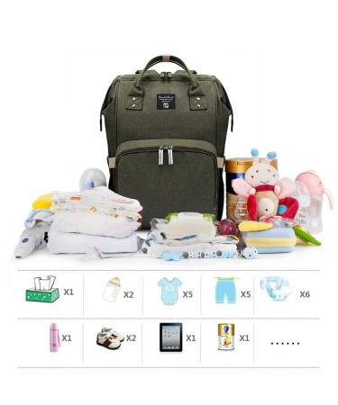 Pomelo Stylish Baby Diaper Backpack - Water-Repellent Large Capacity Olive Green - Functional & Trendy Diaper Bag for Parents - Buy Online on GoSupps.com