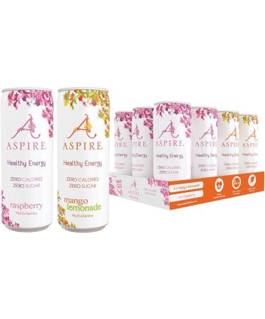 ASPIRE Healthy Energy Drink Mango Lemonade and Raspberry Flavour Variety Pack 12 x 330ml - Buy Online on GoSupps.com