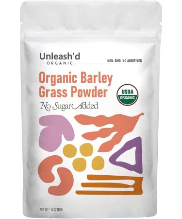 UNLEASH'D ORGANIC Organic Barley Grass Powder 1 LB Green Superfood for Smoothie Shakes and Salads Barley Grass Powder 16 OZ 100% Pure Raw Non-GMO Vegan Organic