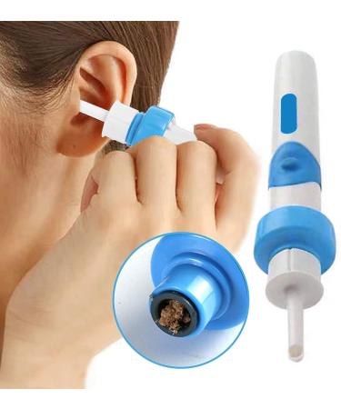 Electric Ear Suction Device Portable Comfortable Efficient Automatic Electric Vacuum Soft Ear Pick Ear Cleaner Easy Earwax Remover Soft Prevent Ear-Pick Clean Tools Set for Adults Kids(Blue)