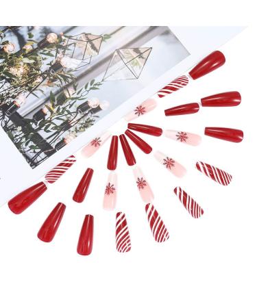 Brishow Christmas Press-On Nails - 24 Red Artificial Long Snow Nails for Women & Girls | Festive Holiday Nail Art - Buy Online on GoSupps.com