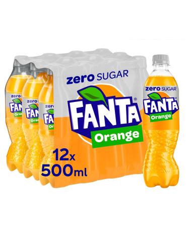 Fanta Orange Zero No Sugar 500ml (24 Bottles) Orange 24 Bottles