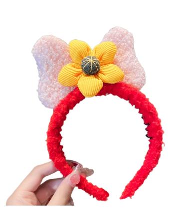 amangul Sweet Hair Accessories Women Washing Face Hairband Cartoon Flower Shape Headbands Multi Color Hair Hoop(Yellow Flower Bow)