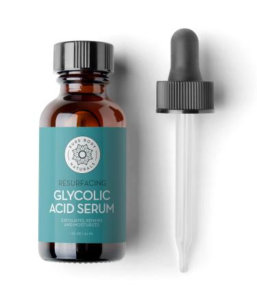 Pure Body Naturals Glycolic Acid Serum 1 fl oz - Resurfaces Renews and Moisturizes - Face Serum
