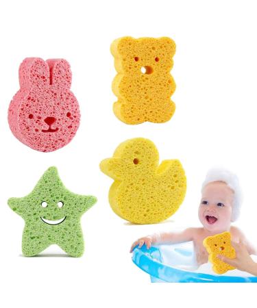 4Pcs Baby Sponge for Bath - Cute Baby Shower Sponge Kids Bath Sponge Baby Sponges for Bath Newborn Gentle on Newborn and Toddler Skin Bath Care Baby Sponges for Kids & Toddlers