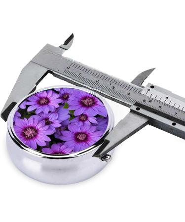 Purple Lily Flower Printed Mini Round Pill Box | 3 Compartment Pill Organizer for Travel Home & Office | Portable Medicine Case - Buy Online on GoSupps.com