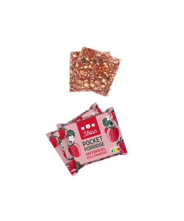 3bears Pocket Porridge Noble Strawberry | Vegan Cereal Bar | 16 x 55g | Healthy Snack & Breakfast | Fiber-Rich Oat Bar to-Go - Buy Online on GoSupps.com