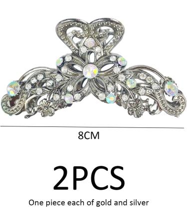 2 Pieces Vintage Hair Clips Shiny Rhinestone Hair Clips Ladies Retro Flower Grippers Anti-Slip Hair Clips Fashionable hair accessories Suit for Girls and Women(Gold Silver) - Buy Online on GoSupps.com
