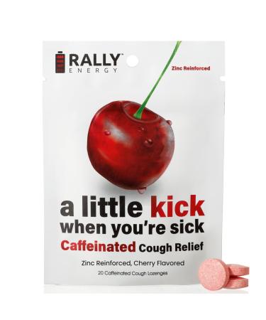 Cherry Flavor Cough Drops by Rally Energy Cough Relief with Caffeinated Zinc Reinforced Lozenges Boost Your Energy Focus and Productivity - Zero Calorie Throat Lozenges (20 Units)