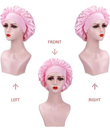 AliLeader 2Pcs Silk Hair Bonnet for Sleeping - Black+Pink Satin Cap for Curly Hair - Elastic Band Soft Hair Wrap for Women - Buy Online on GoSupps.com