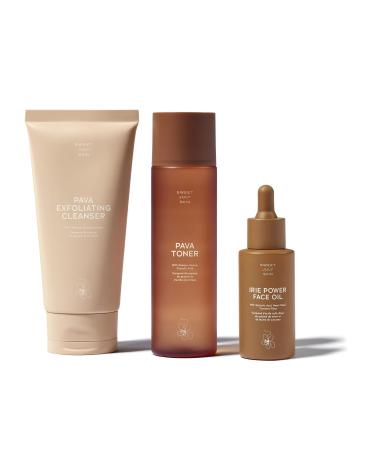SWEET JULY SKIN The Essentials Set - 3 PC Full Size Cleanser Toner Facial Oil to Achieve Balanced Glowing and Hydrated Skin