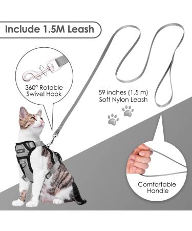 Breakproof Cat Leash Set with Adjustable Soft Vest & Reflective Stripes | Gray XS Cat Dishes for Small Kittens - Buy Online on GoSupps.com