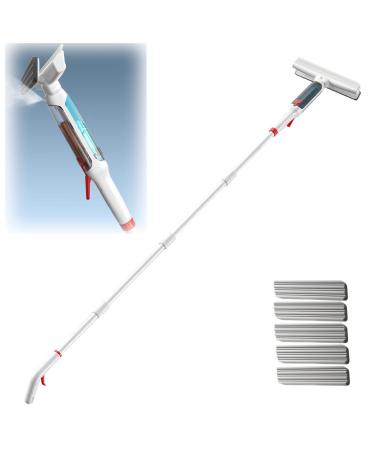 RRRYYYZZ 75'' Spray Window Washing Kit with 4-Section Extension Pole 4 in 1 Window Cleaning Kit Shower Squeegee for Glass Doors with Sewage Collector and 5 Pads
