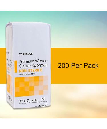 McKesson Premium 12-Ply Cotton Gauze Sponges - Non-Sterile, 4x4 Inch, 200 Count - Buy Online on GoSupps.com