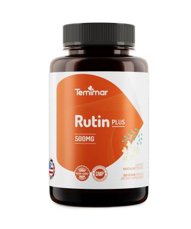 Temimar Rutin 500mg Supplement, Flavonoids Supplements from Sophora Japonica, Supports Vascular Health & Antioxidents, Non-GMO, Gluten-Free, Made in USA, 180 Vegan Capsules