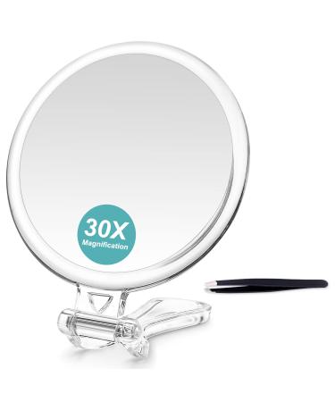 B Beauty Planet 30X Magnifying Mirror  Two Sided Mirror  30X/1X Magnification  Folding Makeup Mirror with Handheld/Stand Use for Makeup Application  Tweezing  and Blackhead/Blemish Removal. 5IN.