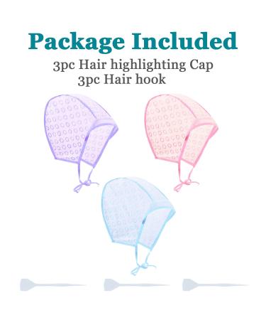Yzurbu 3pcs Hair Highlighting Caps Kit for Salon Hair Coloring - Pink Blue Purple - Buy Online on GoSupps.com