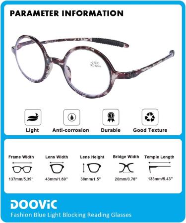 DOOViC Round Blue Light Blocking Reading Glasses for Men & Women +2.5 Strength - Lightweight Flexible Design - 4 Color Options - Buy Online on GoSupps.com