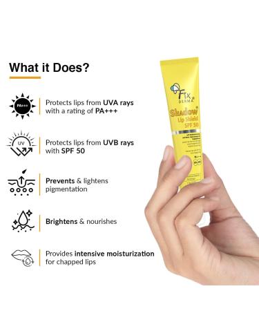 Buffo Shadow SPF 50 Lip Shield | Lip Balm SPF 50 with Theobroma Cacao Seed Butter Virgin Coconut Oil & Glutathione | Prevents Pigmentation & Sun Damage | PA+++ Sun Protector UVA & UVB - 15gm - Buy Online on GoSupps.com