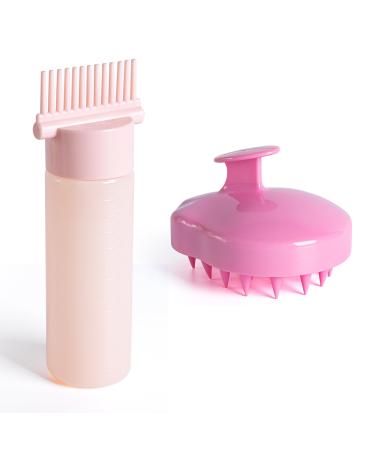 MEGAVOW Hair Dye Brush Dyeing Shampoo Bottle 180ml with Scalp Massager Oil Comb Hair Scalp Treatment Tools Applicator Bottles (Pink) - Buy Online on GoSupps.com