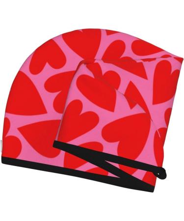Microfiber Hair Drying Cap - Red Love Heart Towel Wrap | Soft Absorbent & Quick Dry for Curly Long & Thick Hair - Buy Online on GoSupps.com
