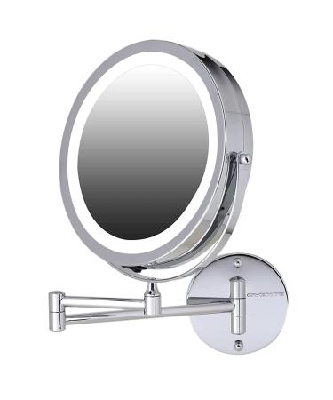 Ovente 7" Lighted Wall Mount Makeup Mirror, 1X & 10X Magnifier, Adjustable Double Sided Round LED, Extend, Retractable & Folding Arm, Compact & Cordless, Battery Powered Polished Chrome MFW70CH1X10X Polished Chrome 7" 10X