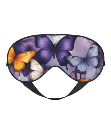 Soft Purple Butterflies Floral Printed Eye Mask Adjustable Breathable Eye Masks for Sleep Light Blocking & Double-Sided Black