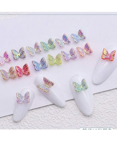 SUKPSY 50 Pcs 3D Mix Color Cute Butterfly Resin Nail Art Decorations Aurora Glitter Nail Charm Ornaments for Nail Art Design Manicure Accessories