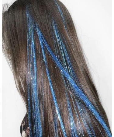 Hair Tinsel Extensions: 250 Strands Dark Blue Fairy Holographic Sparkle Glitter - Straight Hair Accessories for Women and Girls - Buy Online on GoSupps.com