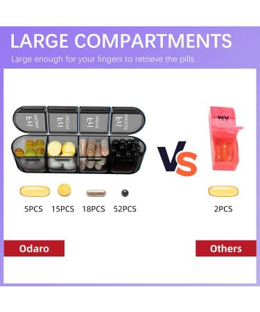 Odaro Weekly Pill Organizer - 28 Compartment Daily Pill Box for Vitamins & Supplements - Travel-Friendly Full Black Design - Buy Online on GoSupps.com
