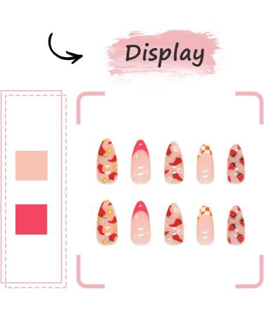24Pcs Almond French Press on Nails Short Cute Vegetable & Fruit Oval Acrylic Glossy False Nails for Women - Buy Online on GoSupps.com