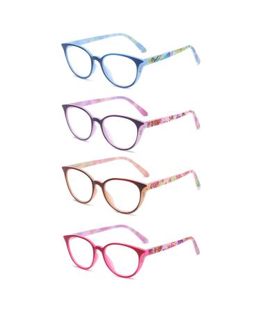 100 CLASSIC 4 Pack Reading Glasses Ladies Cateye Eyeglasses Spring Hinges and Floral Design Frame Reader for Women 2.00